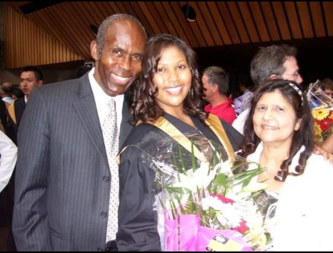 Dr. Ruth Solomon at graduation with her parents